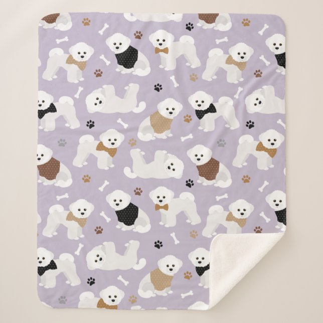 Manta Sherpa Bichon Frise Bones y Paws Purple (Anverso)