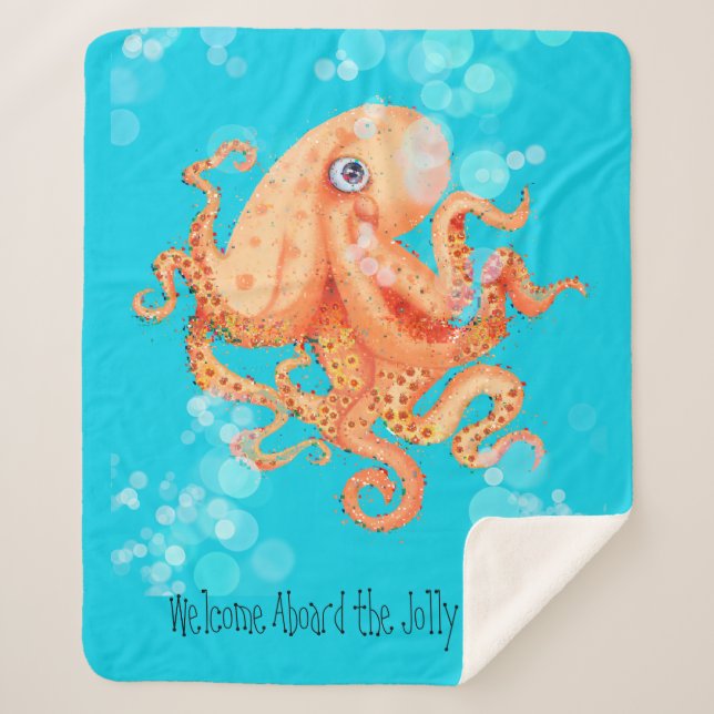 Manta Sherpa Bienvenida a bordo de un lindo pulpo naranja (Anverso)