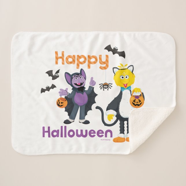 Manta Sherpa Big Bird and Count | Feliz Halloween (Anverso (horizontal))