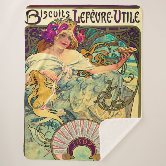 Manta Sherpa Biscuits Lefevre-Utile de Alphonse Mucha (1896) (Anverso)