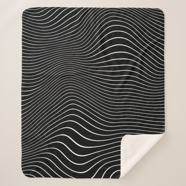 Manta Sherpa Black and white Psychedelic Linear Wavy Background (Anverso)
