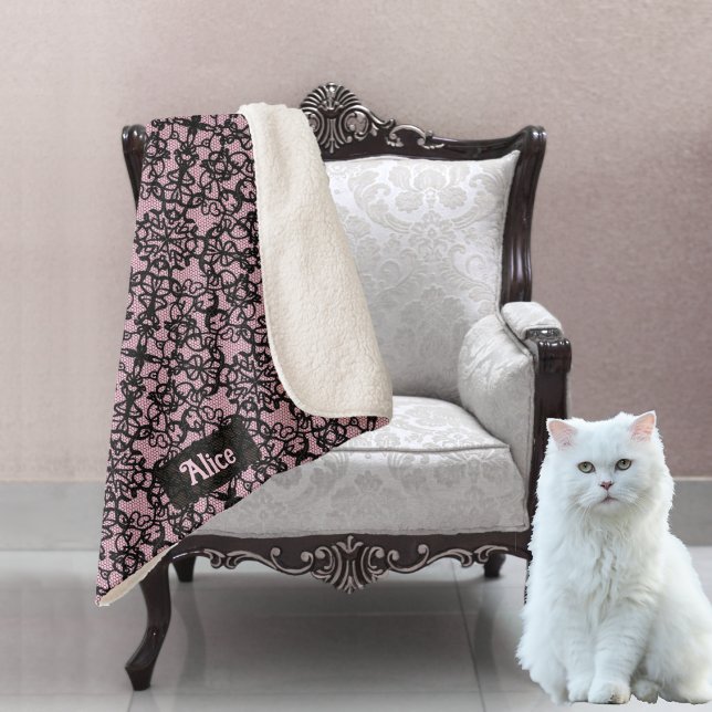 Manta Sherpa Black Lace on Fishnet Look - añadir nombre a rosa  (Subido por el creador)