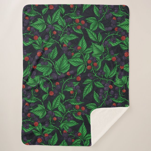 Manta Sherpa Blackberries sobre gris oscuro (Anverso)