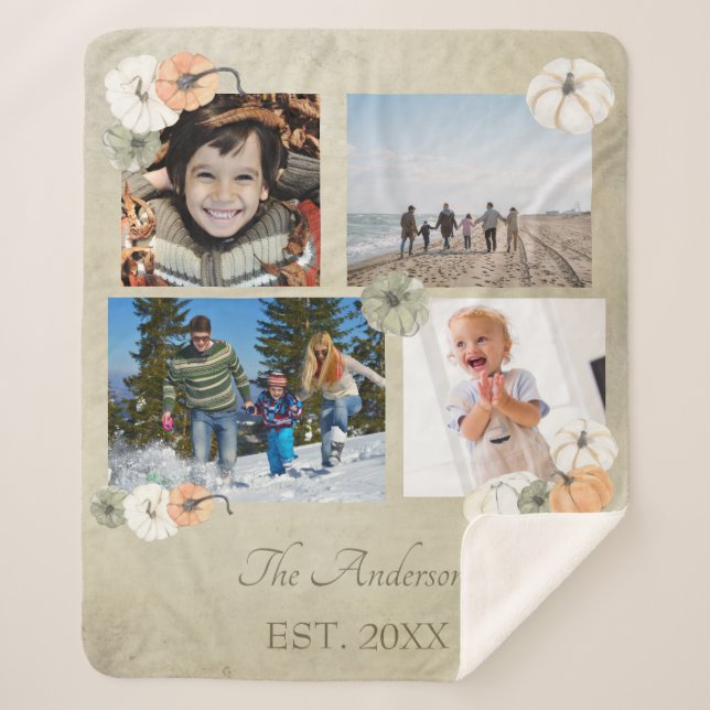 Manta Sherpa Blancas rusticas otoñales, calabazas Naranjas pers (Anverso)