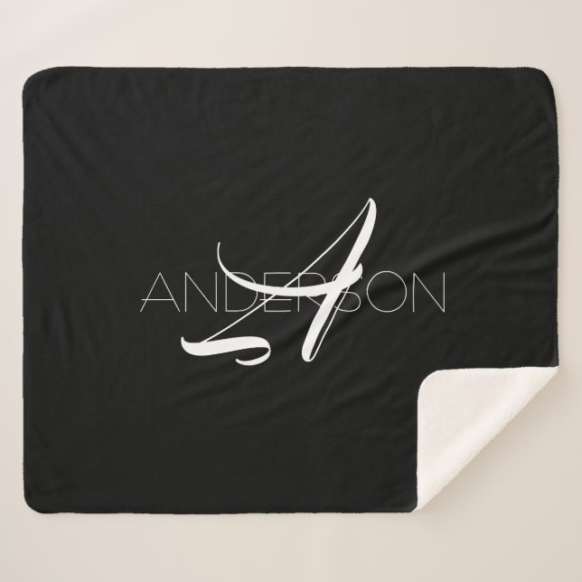 Manta Sherpa Blanco negro personalizado simple moderno (Anverso (horizontal))