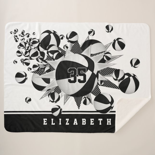 Manta Sherpa blanco negro su sala de deportes baloncesto estrel (Anverso (horizontal))