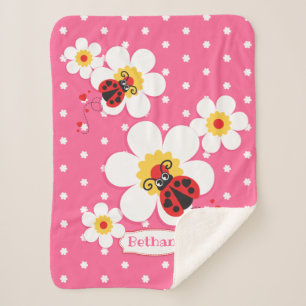 Manta Sherpa Blanco personalizado del rosa de las mariquitas de