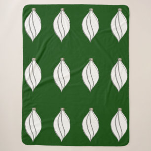 Manta Sherpa Blanco y plata ornamento verde Sherpa Blanket