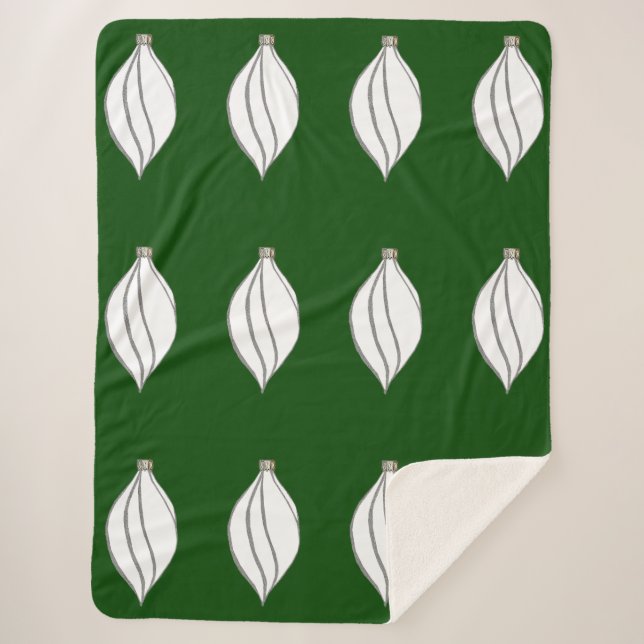 Manta Sherpa Blanco y plata ornamento verde Sherpa Blanket (Anverso)
