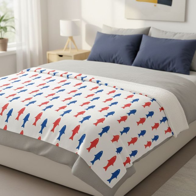 Manta Sherpa Blanket with red and blue fish, nautical design (Subido por el creador)