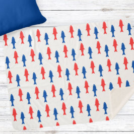 Manta Sherpa Blanket with red and blue fish, nautical design