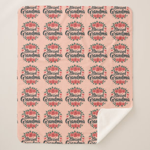 Manta Sherpa Blessed Grandma Floral Vintage Rosas Tipografía