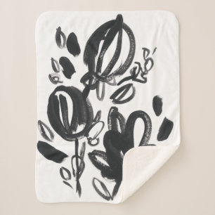 Manta Sherpa Bloom de cameo - Blanco y negro
