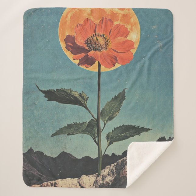 Manta Sherpa Bloom Naranja iluminado por luna - Encanto Boho vi (Anverso)