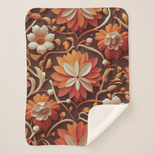 Manta Sherpa "Bloom Retro - Patrón floral sin foco (Anverso)