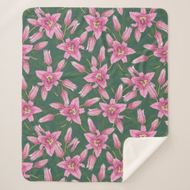 Manta Sherpa Blooming Lilies in Deep Green