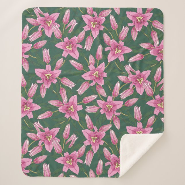 Manta Sherpa Blooming Lilies in Deep Green (Anverso)