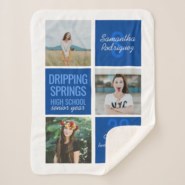 Manta Sherpa Blue 3-Photo Fun Boxes Clase Año (Anverso)