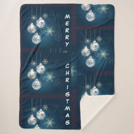 Manta Sherpa Blue and Silver Ornament Merry Christmas Blanket
