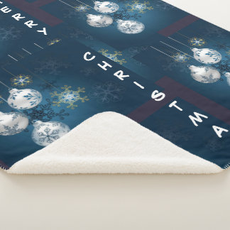 Manta Sherpa Blue and Silver Ornament Merry Christmas Blanket