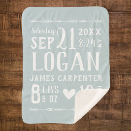 Manta Sherpa Blue Baby Boy Birats Stats Keepsake