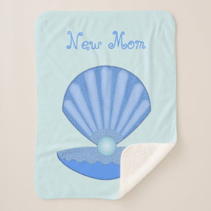 Manta Sherpa Blue Baby Boy Oyster shell y Pearl New Mom