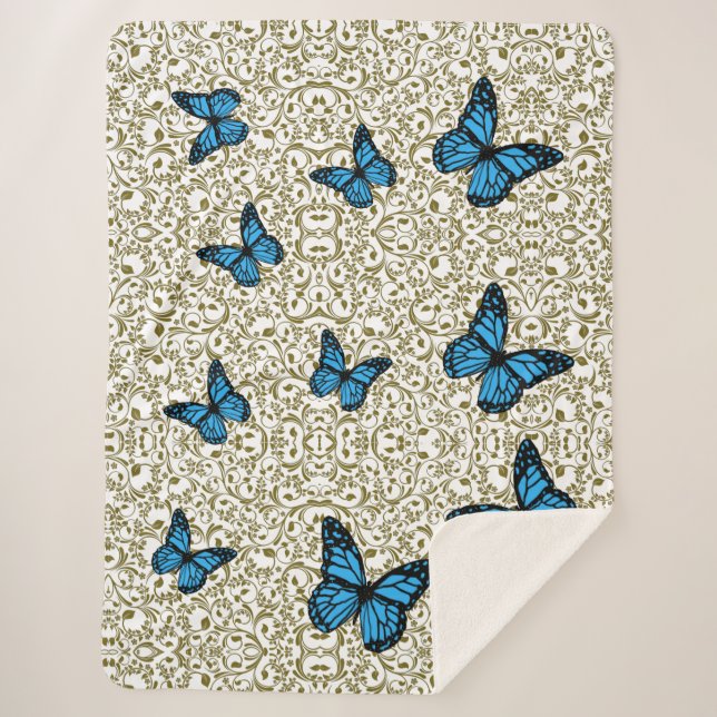 Manta Sherpa Blue butterfly gold garden (Anverso)