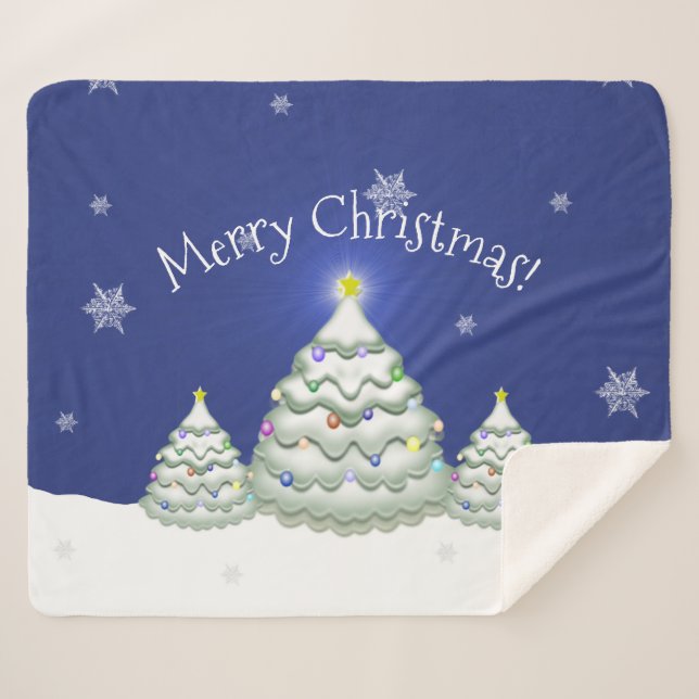 Manta Sherpa Blue Christmas Tree Sherpa Blanket (Anverso (horizontal))