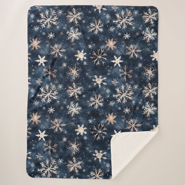 Manta Sherpa Blue Cream Christmas Snowflakes (Anverso)