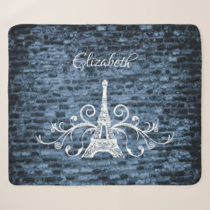 Manta Sherpa Blue Eiffel Tower Grunge Sherpa Blanket