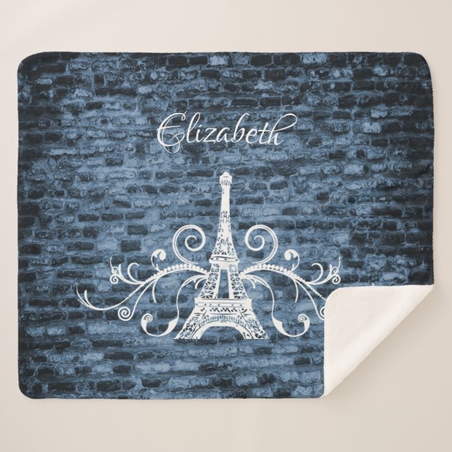 Manta Sherpa Blue Eiffel Tower Grunge Sherpa Blanket (Anverso (horizontal))