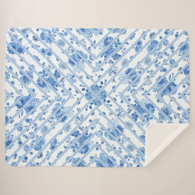 Manta Sherpa Blue Floral Blanket (Anverso (horizontal))