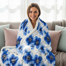 Manta Sherpa Blue Floral Pattern with Gold Accents