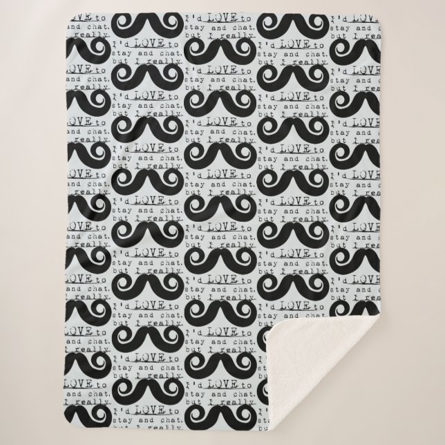 Manta Sherpa Blue Grey Black Funny Humor I Mustache (Anverso)