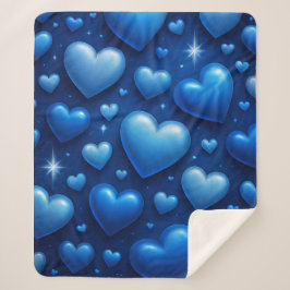 Manta Sherpa Blue Hearts with Stars Pattern