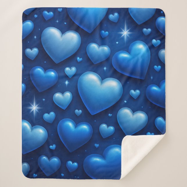 Manta Sherpa Blue Hearts with Stars Pattern (Anverso)