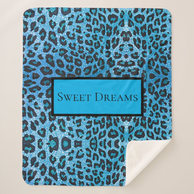 Manta Sherpa Blue Leopard Faux Sparkle Sweet Dreams Moda modern (Anverso)