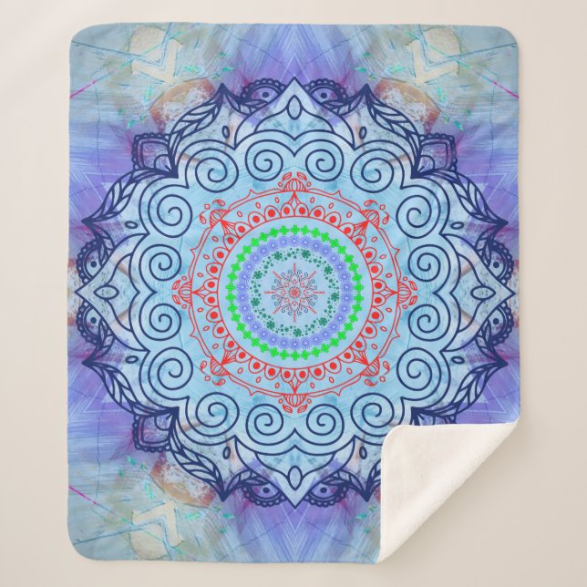 Manta Sherpa Blue Mándala (Anverso)
