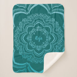 Manta Sherpa Blue Mandala on a Dark Green Background