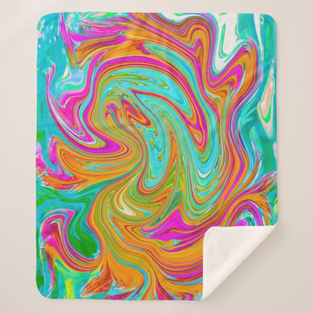 Manta Sherpa Blue, Naranja y Hot Pink Groovy Resumen retro (Anverso)