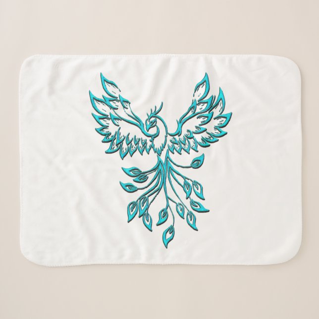 Manta Sherpa Blue Phoenix Rising en Blanco (Anverso (horizontal))
