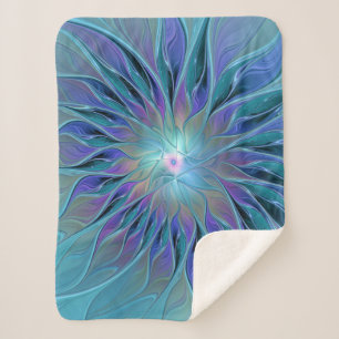 Manta Sherpa Blue Purple Flower Dream Resumen arte fractal