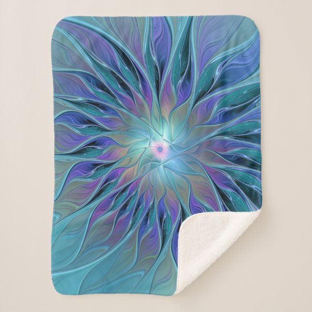 Manta Sherpa Blue Purple Flower Dream Resumen arte fractal (Anverso)