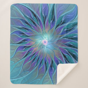 Manta Sherpa Blue Purple Flower Dream Resumen arte fractal