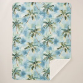 Manta Sherpa Blue Skies Tropical Island Palm Trees  