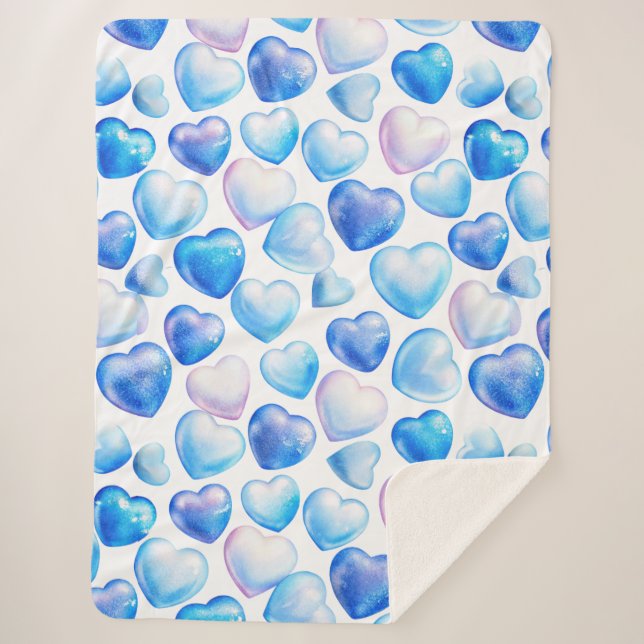 Manta Sherpa "Blue Watercolor Heart Sherpa Blanket" (Anverso)