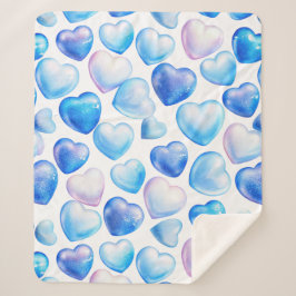 Manta Sherpa Blue Watercolor Heart Sherpa Blanket (Medio)