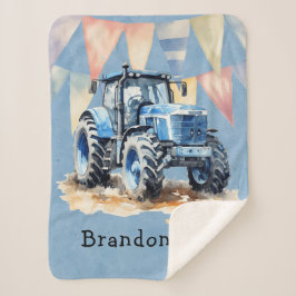 Manta Sherpa Blue Watercolor Tractor Boy regalo de Baby Shower