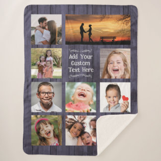 Manta Sherpa Blue Wood Custom Photo Collage with Text