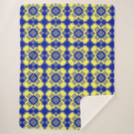 Manta Sherpa Blue Yellow Checker Argyle Pattern